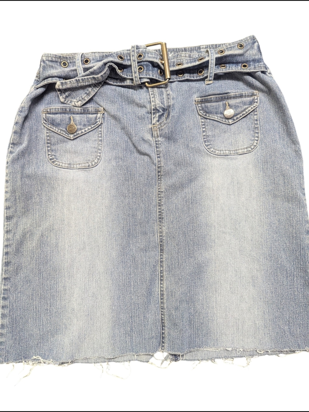 Y2K 725 Originals Time Denim Skirt – Size 13 Belted Jean Skirt - Picture 2 of 14